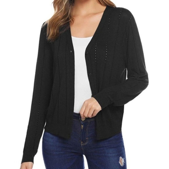 Sweaters - NWT Laser Cut Crochet V-Neck Cardigan Sweater